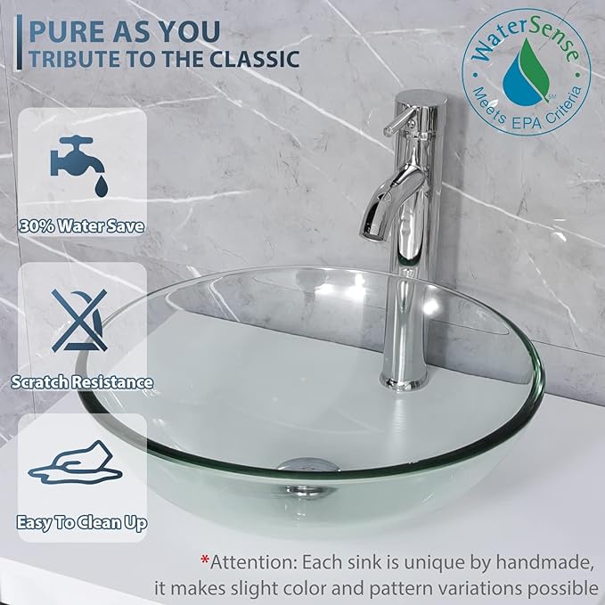 eclife 72" Modern Bathroom Vanity Sink Combo Freestanding Cabinet with Small Side Cabinet, Clear Round Glass Vessel Sink, Water Save Faucet, Drain (Gray+A16)
