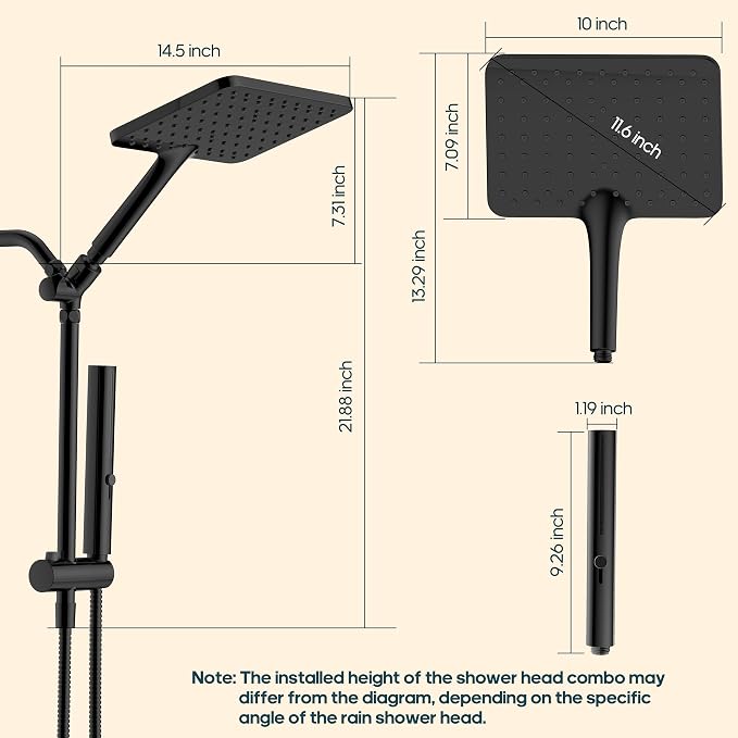 High Pressure Rain Shower Head with Handheld Combo, 10 Inch Square Rainfall Showerhead, Adjustable Slide Bar Dual Shower System, 3 Spray Modes, 59" Stainless Steel Hose, Brushed Nickel