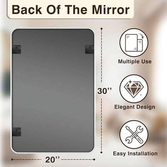 Vanity Bathroom Mirror, 30”x20” Silver Bathroom Mirror for Over Sink | HD Tempered Glass, Anti-Rust Frame, Vertical or Horizontal, Wall Mirrors for Bathroom Sink, Living Room, Entryway, Bedroom