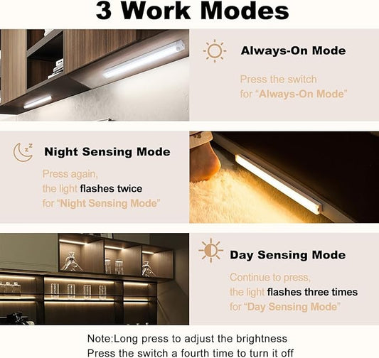 6 Pack Motion Sensor Under Cabinet Light, Magnetic Rechargeable 2 Color Under Counter Light, 8 Inch LED Closet or Stair Bedroom Cupboard