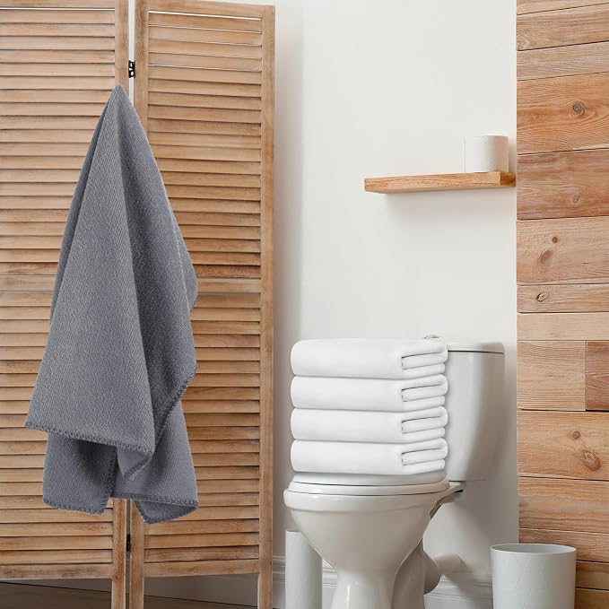 JML Microfiber Towels, Bath Towel Sets (6 Pack, 27" x 55") - Extra Absorbent, Fast Drying, Multipurpose for Bath, Swimming, Fitness, Sports, Yoga, Violet/Coffee/Blue | Hanging Loop, Extra Absorbent, Fast Drying, Lint-free, Use for Pool, Swimming, Fitne...
