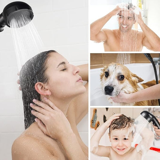HANLIAN Black On/Off High Pressure Handheld Shower Head for RV Camper | 3 Spray Modes Shower Head with Pause Button, Water Saving Shower Head with Hose and Adjustable Self-adhesive Holder