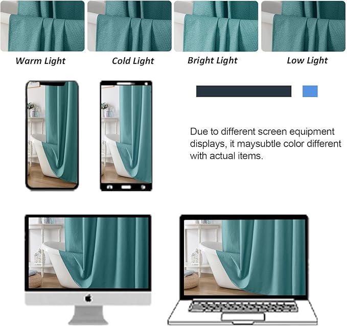 Turquoise Stall Shower Curtain for Bathroom, 3D Embossed Textured Fabric Small Shower Curtain for Narrow Stall Size, Machine Washable Water Resistance, Hotel Style, 36" W x 72" L
