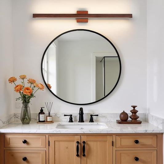 Modern Bathroom Light Fixtures Over Mirror, 39 Inch Brown Wood Finish Vanity Light Bar 30W Dimmable 5CCT LED Vanity Lights for Bathroom Wall Lighting Fixtures Over Mirror