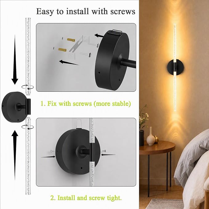 10000mAh Battery Operated Wall Sconce Lights Set of 2(Black,Bubble Crystal) | Rechargeable Wireless Wall Lights, Touch & Remote Control, 4CCT Dimmable Cordless Lamp for Bedroom Living Room Hallway 31.5in