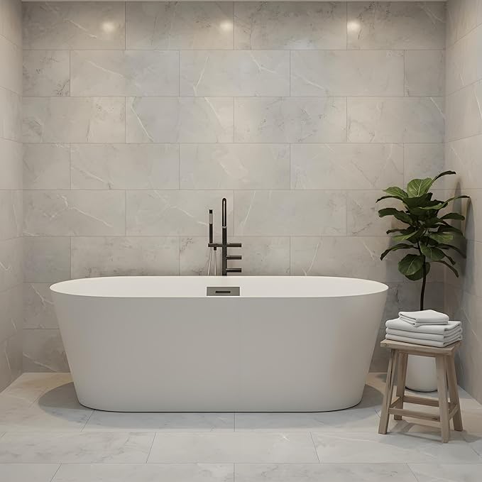 Freestanding Bathtub 59 inch Acrylic Free Standing Tub 59 Inch, Free Standing Tub with Chrome Drain & Overflow, Ergonomic Stand Alone Tub for Small Bathroom or Home Spa