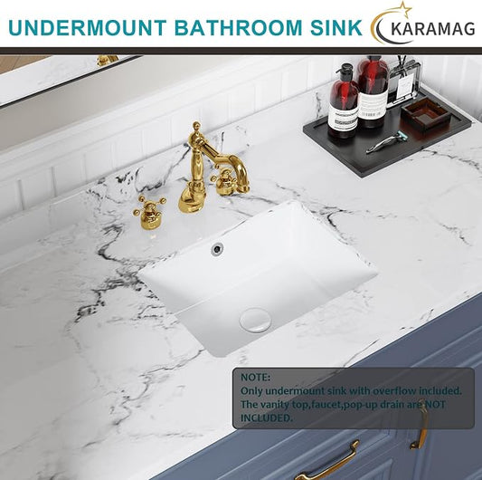 16 Inch Undermount Bathroom Sink Small Rectangle Undermount Sink White Ceramic Under Counter Bathroom Sinks with Overflow (15.70"x11.69")