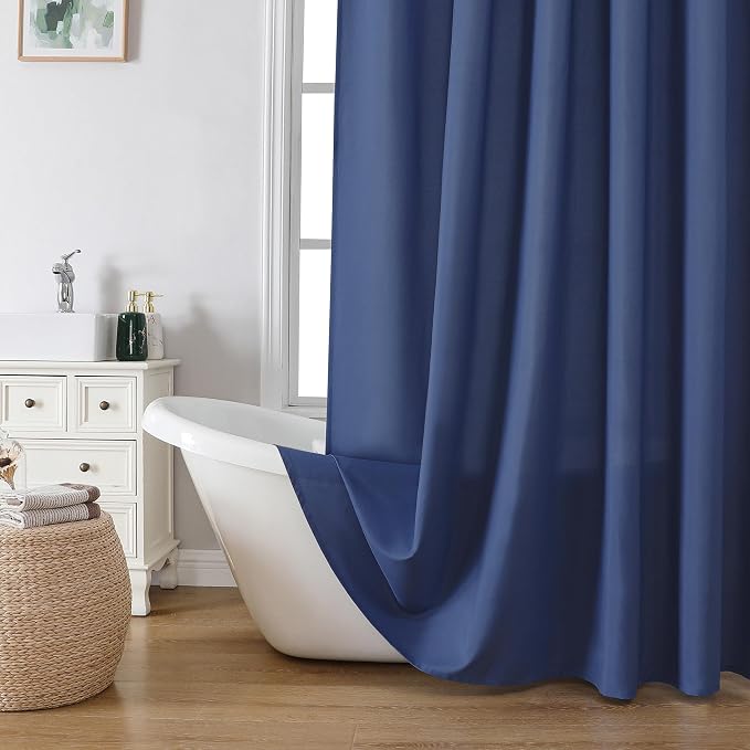 Zora Dusty Blue Shower Curtain for Bathroom, Fabric Shower Curtain Set with 12 Hooks - Soft Cloth Hotel Spa Quality, Water Repellent, Machine Washable Bath Curtain, Grommets Top, 72Wx72L