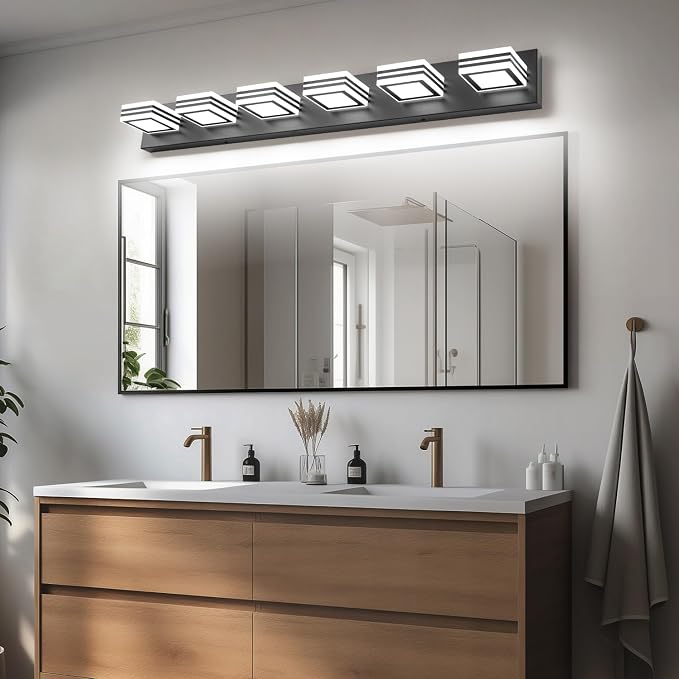 SOLFART Modern Black Vanity Lights Fixtures: 6 Lights Acrylic LED Matte Black Vanity Lights for Bathroom 39inch