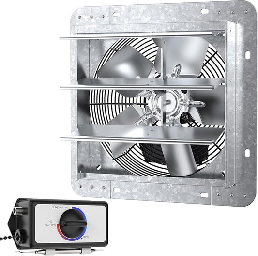 iLiving ILG8SF10V-T, 10 inch Shutter Exhaust Attic Garage Grow, Ventilation Fan with 3 Speed Thermostat 6 Foot Long 3 Plugs Cord, 10" - Variable, 600 CFM, 900 SQF Coverage Area, Silver