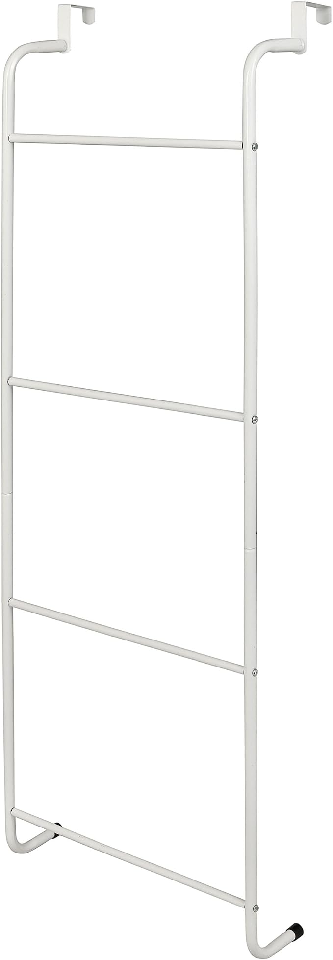MyGift 4 Tier White Metal Over the Door Towel Rack Bathroom Holder Ladder | Space Saving Over Shower Door Drying Rack for Towels & Blankets, Linens Washcloths Clothing Guest Room Apartment Dorm