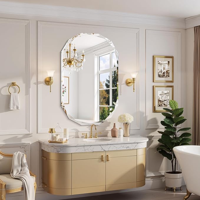GLASHOM Frameless Bathroom Mirror, 30x48 inch Beveled Bathroom Mirror Wall Mounted, Modern Frameless Mirror for Bathroom, Living Room, Entryway Mirror Horizontal or Vertical