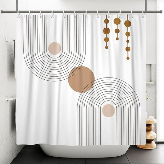 Mid Century Shower Curtain Minimalist Abstract Arch Simple Sun Modern Shower Curtains Bohemian Geometric Aesthetic Bathroom Decor Waterproof Fabric Curtain with Hooks 72x72 inch