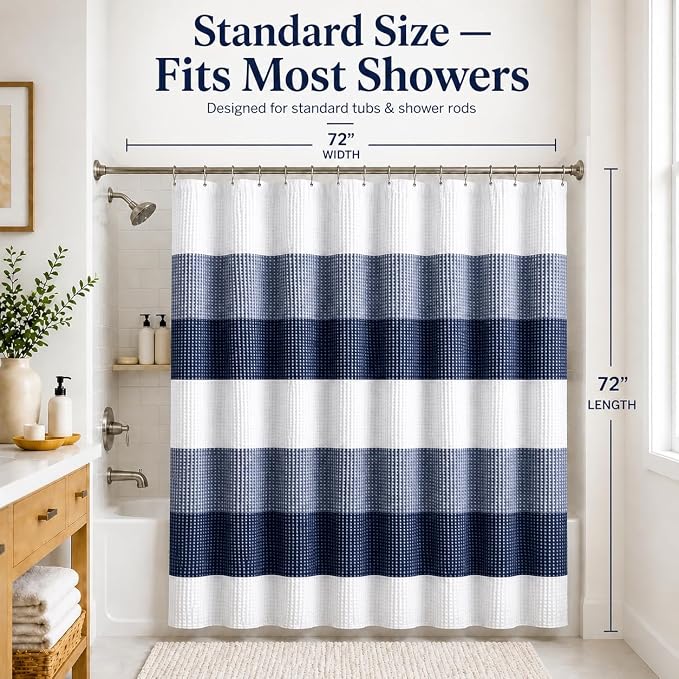 Dainty Home Ombre Waffle Weave Shower Curtain (Navy)