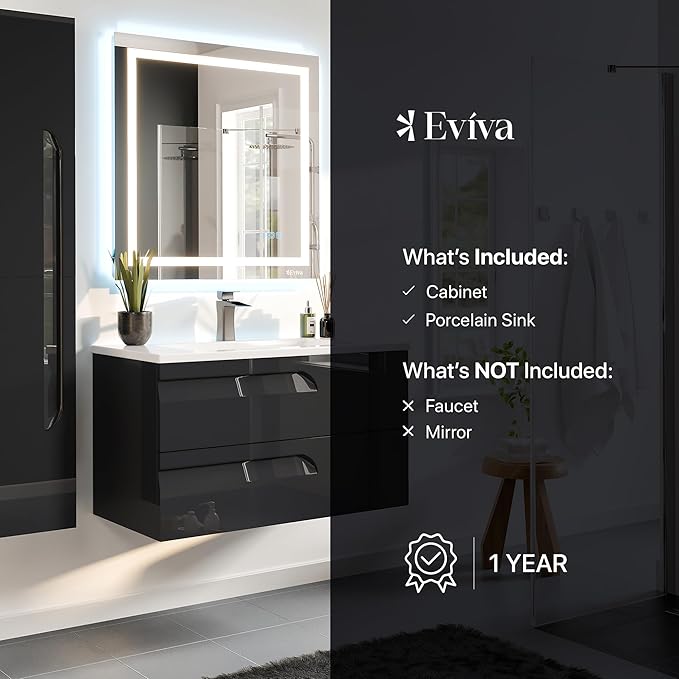 Eviva Joy 40 in. Black Wall MountSingle Sink Bath Vanity with Porcelain Top and Integrated Sink
