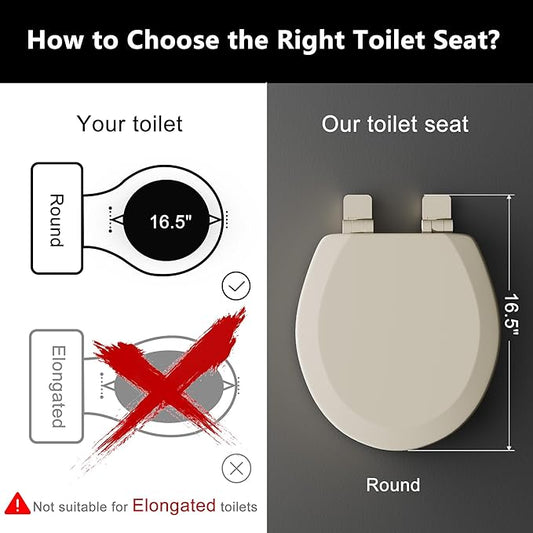 Angol Shiold Quiet-Close Molded Wood Toilet Seat with Non-Slip Adjustable Hinges, Anti-Pinch Bumpers, Easy Install & Clean(Biscuit, Round 16.5'')