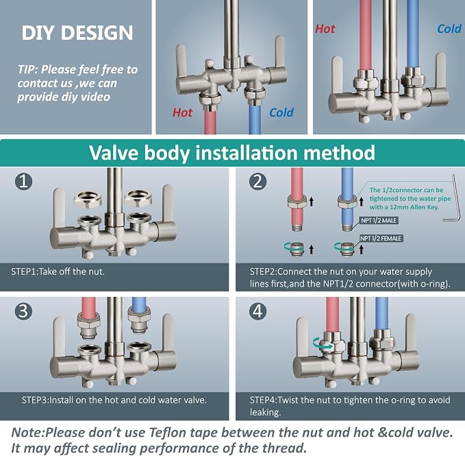 Aolemi Outdoor Shower Kit, Upward-Facing Inlets, Brushed Nickel | 3-Inch Center Hot And Cold Mixer Valve, Dual Handles, with Soap Dish For Convenient Outdoor Shower Use