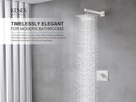 KENES Brushed Nickel Shower Head and Handle Set, Square Shower Faucet Set | Shower Faucet with 10-Inch Rain Shower Head, Square Shower System, Valve Included, Lead-Free cUPC & NSF Certified, Stainless