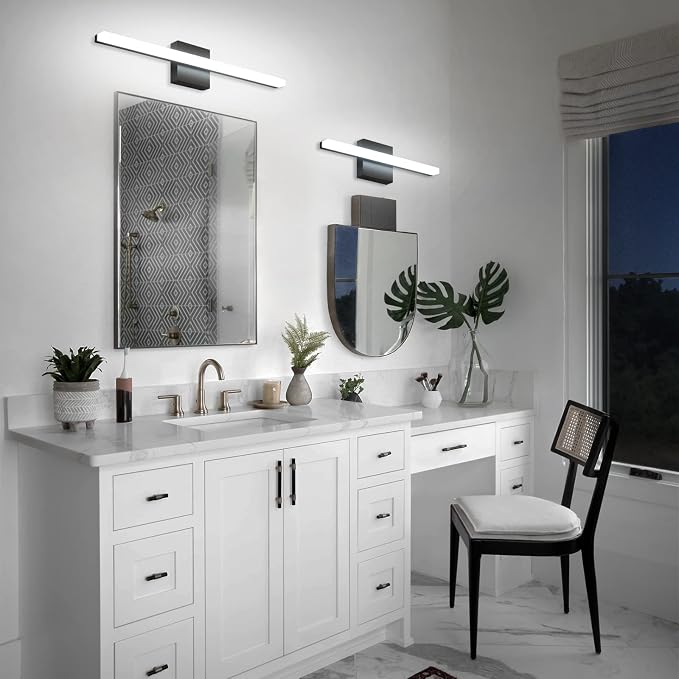 Bathroom Light Fixtures Dimmable Black Vanity Lights Bar 24 Inch 14W Bathroom Lights Over Mirror ip44 Wall Sconces Daylight White 6000K