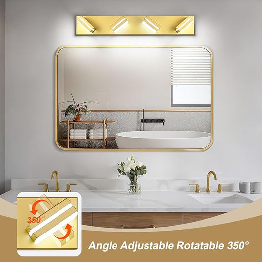 Modern LED Bathroom Lights Fixtures 4-Light,Metal Gold Acrylic Wall Lighting,Vanity Lights for Bathroom Over Mirror 6000k 27in