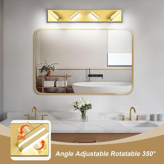 Modern LED Gold Acrylic Bathroom Lights Fixtures 4-Light | Wall Lighting,Vanity Lights for Bathroom Over Mirror 6000K 350°Rotate(No Assembly Required)