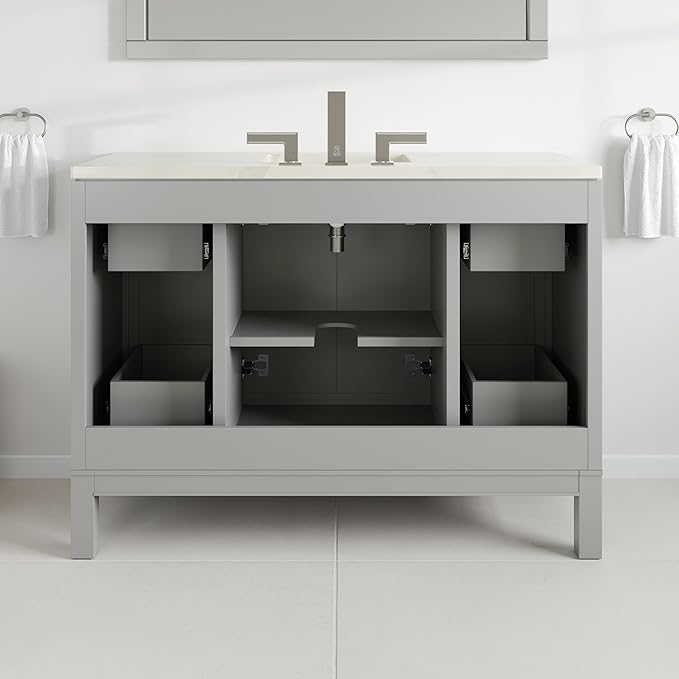 Eviva Cambridge 48 in. Gray Single Sink Bath Vanity with Quartz Top and Undermount Porcelain Sink