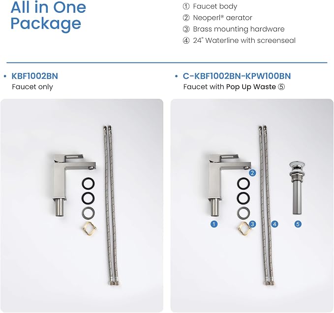 KBF1002 Solid Brass Single Handle Bathroom Sink Faucet | High Arc Cubic Spout Lavatory Faucet in Brushed Nickel | Corrosion-Resistant, Modern Design - Easy to Install