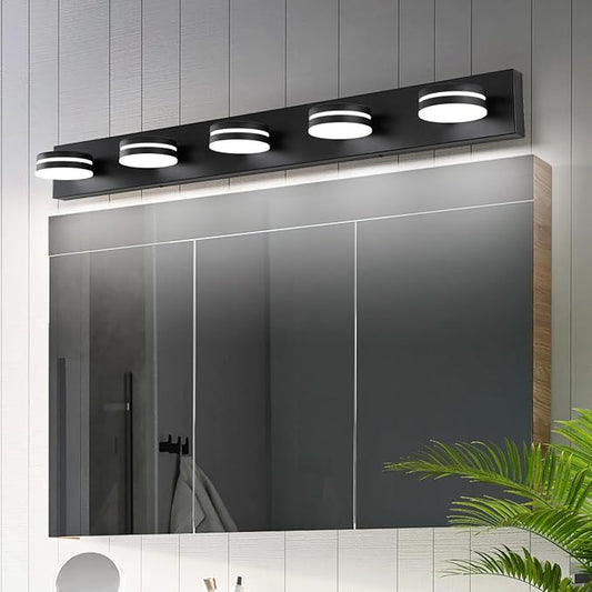 5-Light Bathroom Vanity Light, Modern LED Bathroom Light Fixture Over Mirror, Matte Black Bath Wall Lighting, Dimmable 5500K Vanity Lighting Fixture with 360°Rotable Head
