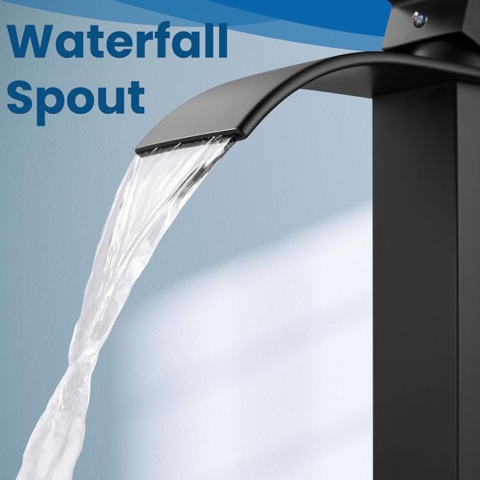 Airuida Vessel Sink Faucet, Matte Black Tall Waterfall Bathroom Faucet | Single Handle,Tall Bathroom Faucet 1 Hole,Vanity Faucet,without Drain,Bowl Bathroom Faucet