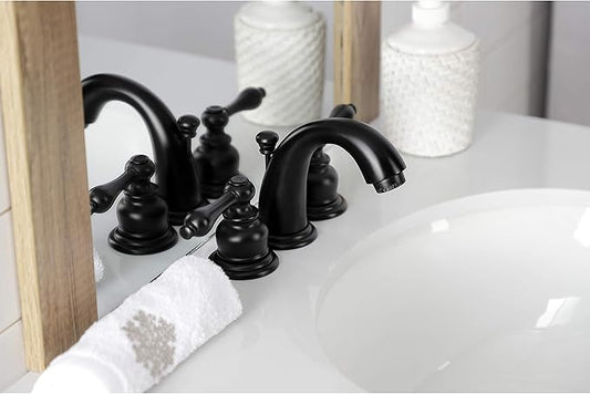 Kingston Brass KB910AL Victorian Widespread Bathroom Faucet, Matte Black