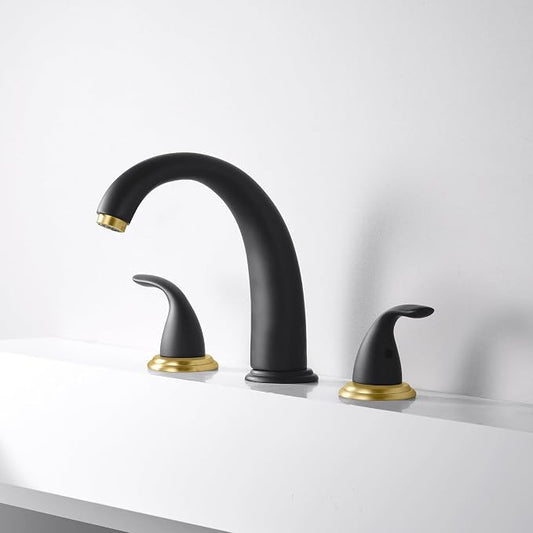 SUMERAIN Roman Tub Faucet Black and Gold Widespread 2 Handle Bathtub Faucet with Valve | with Valve, High Flow, Widespread, Easy DIY Installation