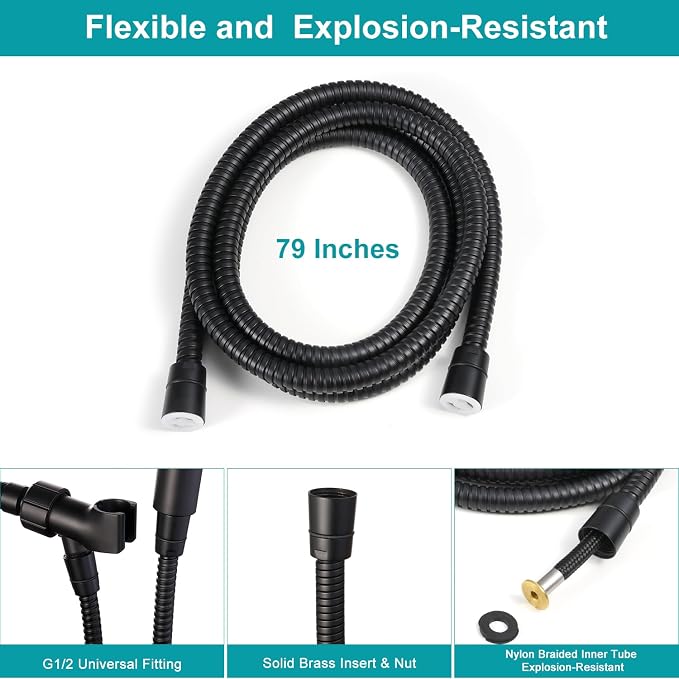 GwernKB Handheld Shower Head with On Off Switch,8-mode High Pressure Shower Wand with Long Hose and Bracket Extra Adhesive Holder for Lower Mount,Built-in Power Wash to Clean Tub,Tile & Pets,Black…