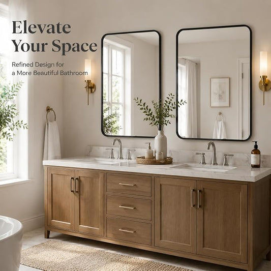 2-Pack Black Bathroom Mirrors Over Sink 22 x 30 Inch | Metal Framed Rectangle Vanity Mirror for Wall, Modern Farmhouse Mirror for Living Room, Bedroom, Entryway