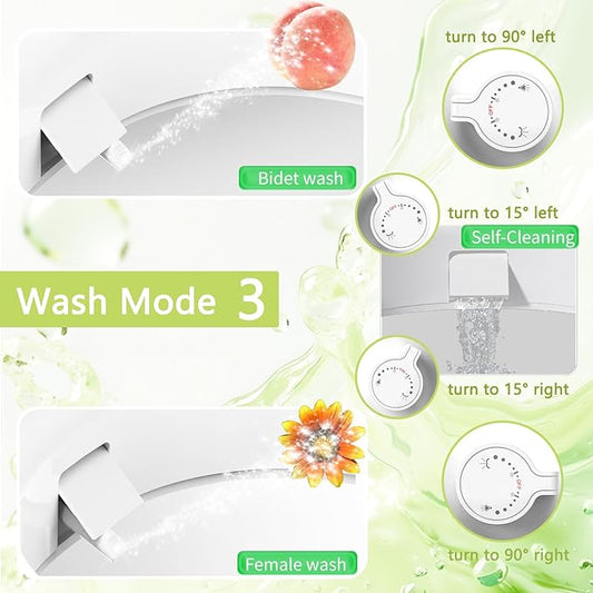 Raised Toilet Seat Bidet 2.91in, Elongated Bidet Toilet Seat, 3 Wash Mode, Soft Close & Quick Release, no Electric, Adjustable Anti-Slip Pad, Home/Commercial Use for Senior, 18.5inch, White