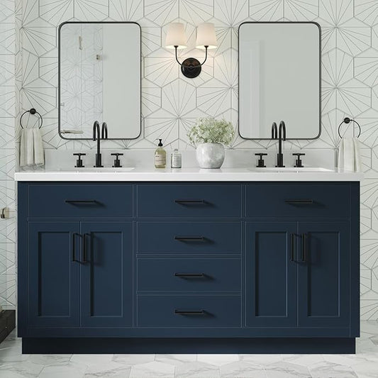 ARIEL Hepburn 66-inch Bathroom Vanity Base Cabinet,Solid Wood, 4 Soft Closing Doors, 6 Dovetail Drawers, Midnight Blue