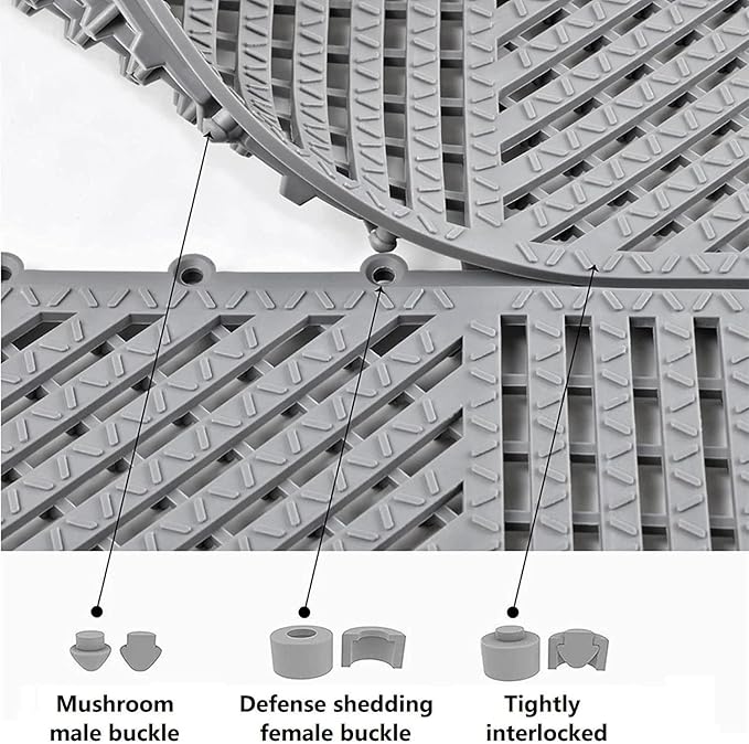 9 Pack Interlocking Drainage Tiles Double Non-Slip Tiles Mat with Drain Holes for Pool, Bathroom, Shower, Pantry, Patio, Boat, Pet Area, 12" L×12" W×0.4" Th Gray