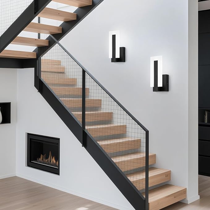 Modern LED Acrylic Wall Sconce, Black Indoor Wall Light Fixtures, 6000K Cold White Wall Mounted Lamp, Wall Sconce Lighting for Hallway, Study,Stairway, Corridor, Bathroom