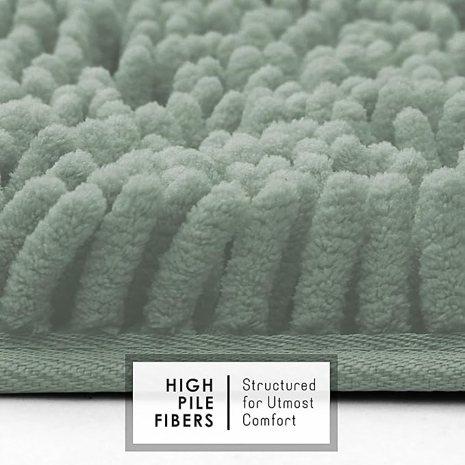 Hearth & Harbor Bathroom Rugs, Chenille Bath Mat - Machine Washable Bath Mats for Bathroom Non-Slip Backing Rubber, Quick Dry Bathroom Mat, 17 x 24 + 20 x 24 - Ice Green