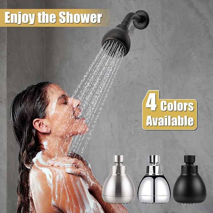 AISOSO Fixed Shower Head High Pressure 2PCS 3" Showerhead Oil Rubbed Bronze | 360 Rotatable Design, Self Cleaning Silicone Nozzles, Adjustable Swivel Brass Ball Joint for Relaxing and Comfortable Shower
