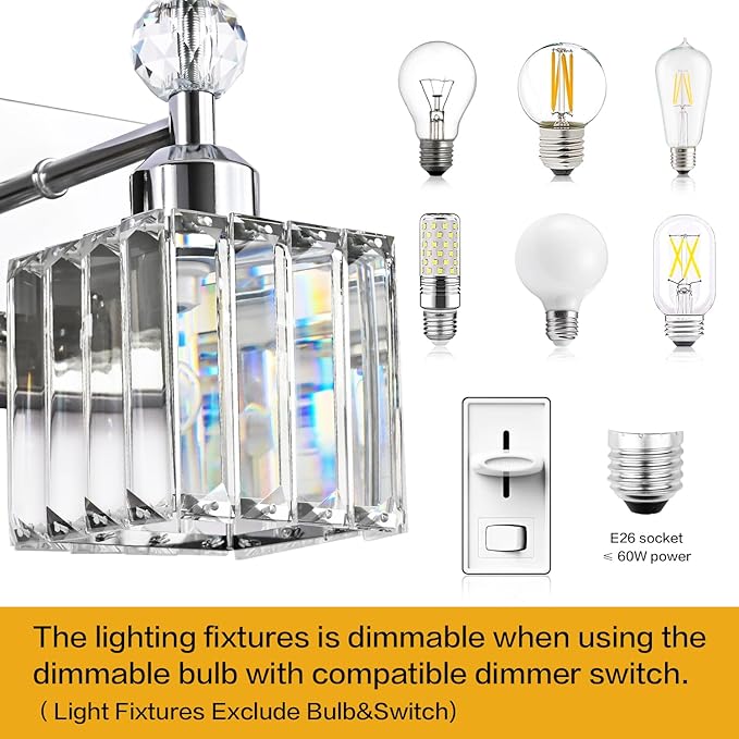 PRESDE 6-Light Crystal Bathroom Lights Fixtures Chrom Modern Wall Lighting Over Mirror