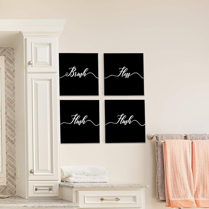 Renditions Gallery Black Bathroom Sign Set of 4 Gallery Wrapped Canvas Wall Art, 16x16, Set