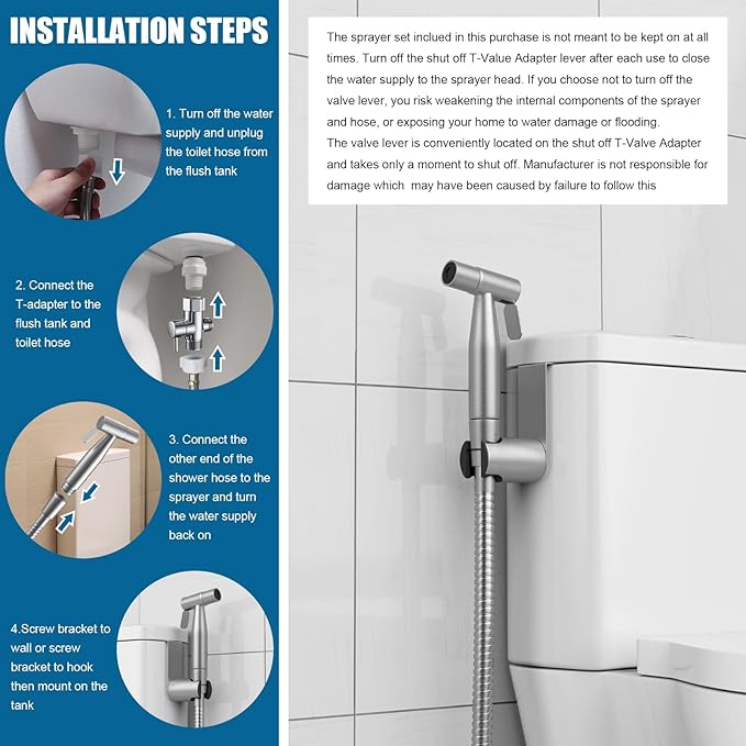 FREDI Bidet Sprayer for Toilet - Handheld Sprayer Kit, Adjustable Pressure, Stainless Steel, Easy to Install (2-Pack, Brushed Nickel)