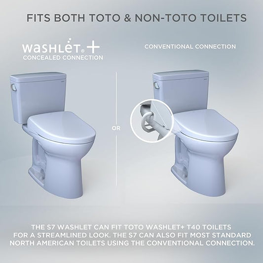TOTO® WASHLET®+ S7 Electronic Bidet Toilet Seat with EWATER+® Bowl and Wand Cleaning and Contemporary Lid, Elongated, Cotton White - SW4726AT40#01