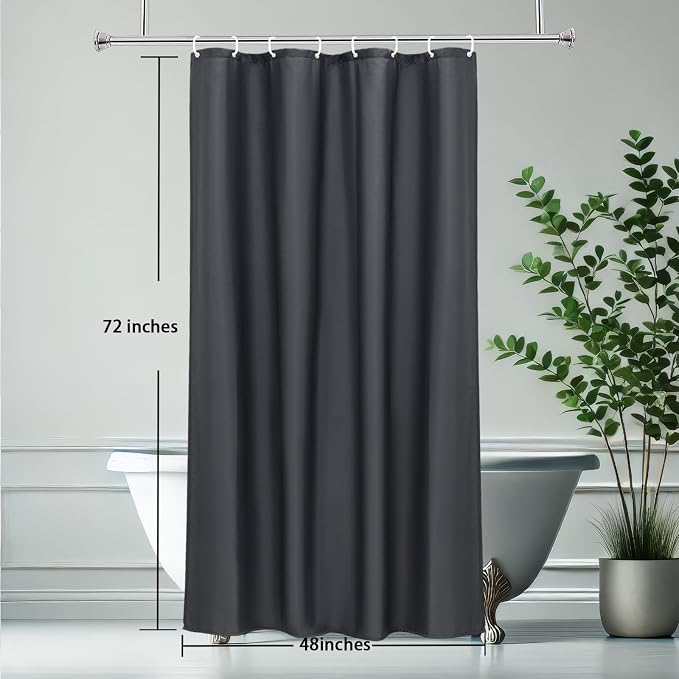 AooHome Fabric Shower Curtain 48 Width x 72 Height Inch, Solid Color Bath Curtain with Hooks for Hotel, Water Repellent, Dark Grey