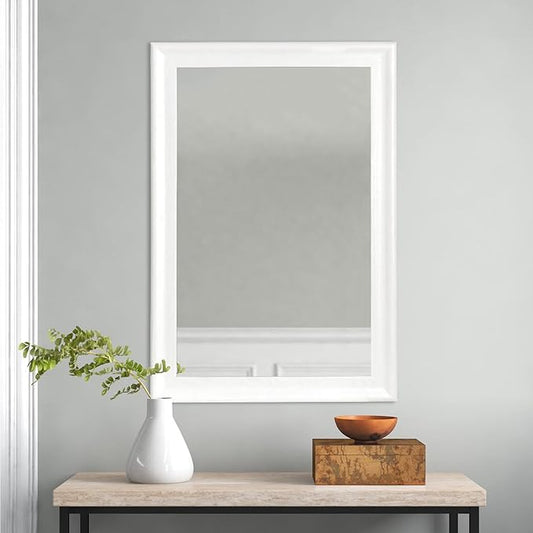 Tanmicoshomy White Bathroom Mirror 20x30 Inch, Wood Wall Mirror with Tempered Glass for Bathroom Living Room Bedroom or Hallway