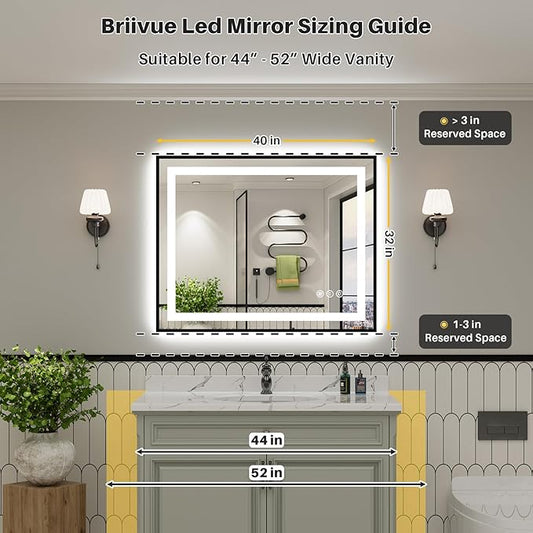 40x32 Inch LED Bathroom Mirror with Black Frame, Backlit & Front Lit, Anti-Fog Lighted Bathroom Vanity Mirror for Wall, Memory Function, Dimmable, HD Tempered Glass, Shatter-Proof
