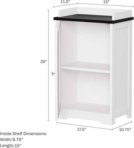Lavish Home 2-Tier Bathroom Floor Storage Cabinet – 29” Tall Free Standing White Cupboard with Adjustable Shelf, Shutter-Style & Slatted Look Door – Towel, Toiletries, or Laundry Organizer