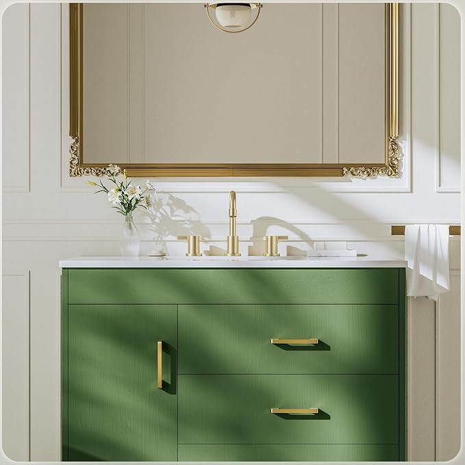 Phiestina Brushed Gold 3 Hole 8 Inch Widespread Bathroom Sink Faucet, Bathroom Faucet Set with Metal Pop UP Drain and Valve, WF15-1-BG