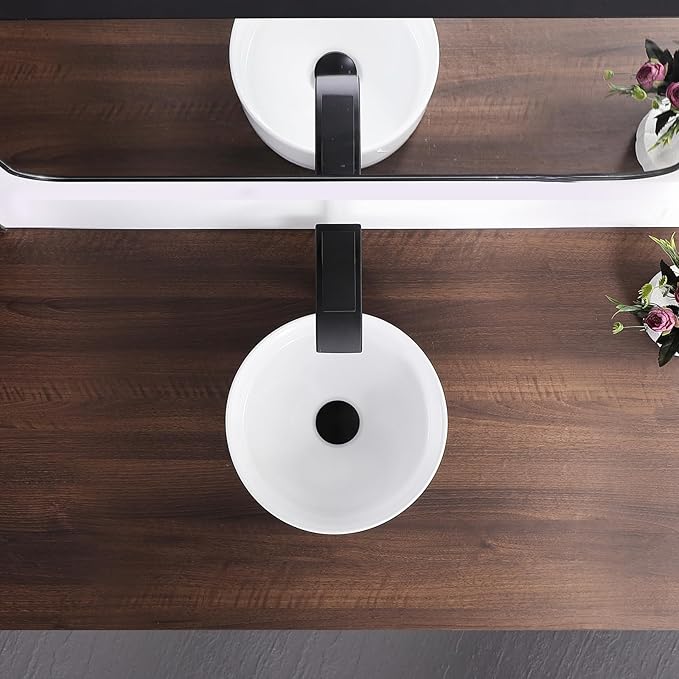 Bathroom Sink 12 Inch Round Vessel Sink Above Counter Porcelain Ceramic Small Sink Bowl Ceramic Vessel Sinks for Bathrooms Ideal for Small Space (12.2"x12.2"x4.3")