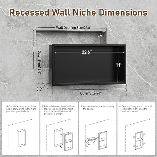 23x11 Inch Recessed Medicine Cabinet, Black Medicine Cabinet No Mirror, 304 Stainless Steel Bathroom Wall Niche Cabinet with Storage for Bathroom, Living Room